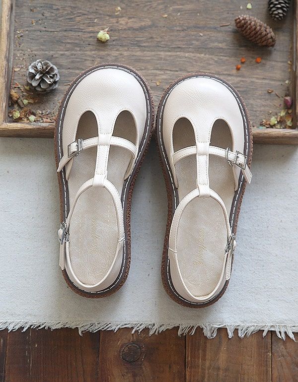 Chaussures Mary Jane À Plateforme En Cuir Rétro Pour Femmes