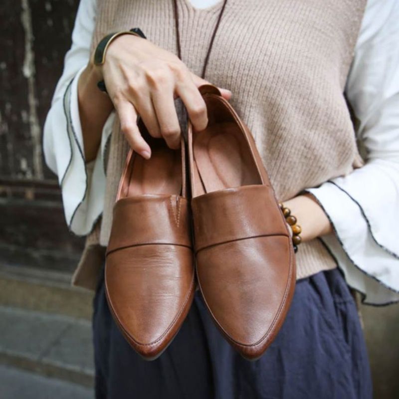 Chaussures Pour Femmes Plates En Cuir Rétro Faites À La Main | Chaussures Cadeaux